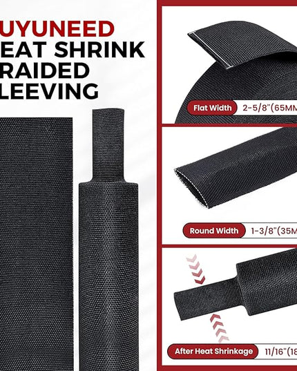 Heat Shrink Wire Loom 2:1 Shrinkable Braided Cable Sleeve 1-3/8 Inch ID-46ft Abrasion Protection Flexibility Fabric Wiring Harness Cover Sheath