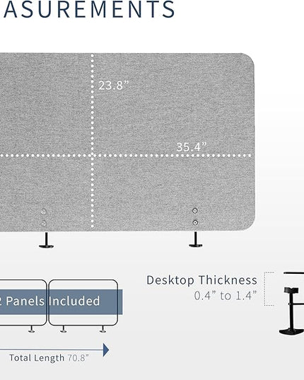 VIVO Clamp-on/Screw-on 71 x 24 inch Privacy Panel System, Sound Absorbing Cubicle Desk Divider, Acoustic Partition, 2 Panels, Gray, PP-2-V072G