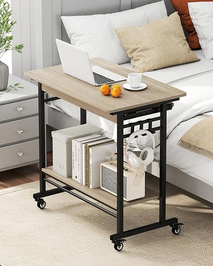 Tangkula Rolling Computer Desk Cart with Keyboard Tray, Mobile Portable Laptop PC Desk with CPU Stand & 3 Hooks for Sofa & Bed, Industrial Small Desk on Wheels for Small Spaces (Grey)