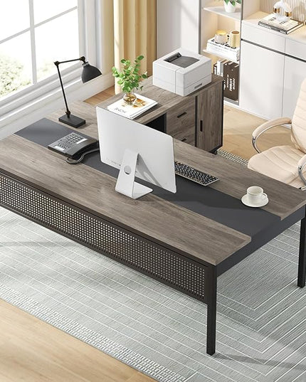 Tribesigns 70.8" Large Executive Office Desk and 47" Lateral File Cabinet Combo, L-Shaped Computer Desk Business Furniture with Drawers and Shelves, Home Office Workstation, Grey & Black