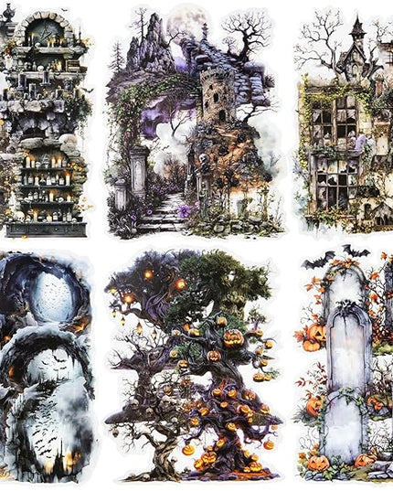 AuriicLeaf Gothic PET Sticker Set, 60PCS Abandoned City Theme Stickers for Scrapbooking, Journaling, DIY Crafts and Planner Supplies