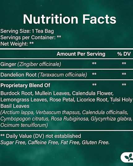 FreshDrinkUS, Lymphatic Drainage Tea | 30 Tea Bags | Herbal Tea Bags with Ginger, Dandelion Root, Burdock Root, Mullein, Calendula, Lemongrass, Rose, Licorice & Tulsi – Caffeine-Free Herbal Blend