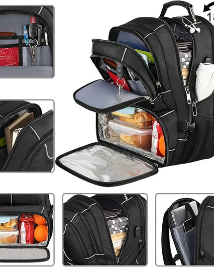 VECKUSON Lunch Bag Backpack, Insulated Cooler Lunch Box Backpack, Extra Large Travel Laptop Backpack TSA Friendly RFID Computer College bag with USB Port for Women Men Fits 17.3 Inch Laptop