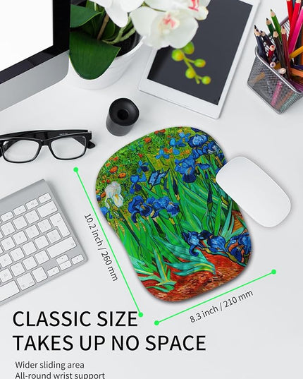 Hokafenle Ergonomic Wrist-Hugging Mouse Pad Wrist Support, U-Shaped Holding Wrist Rest Mousepad for Carpal Tunnel Pain Relief with Cushioned Memory Foam Slope Massage Bulge (10.2x8.3 in,Iris Flower)