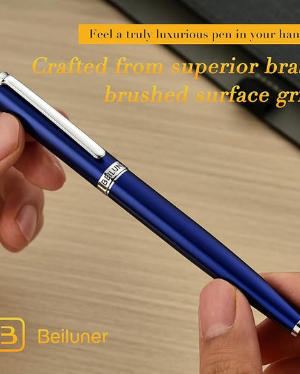 BEILUNER Luxury Fountain Pen Set,Solid 24K Gilded Medium Nib, Modern Classic Limited Edition -Includes 6 Ink Cartridges&Ink Refill Converter with Gift Case-Perfect for Men and Women（Charming blue）