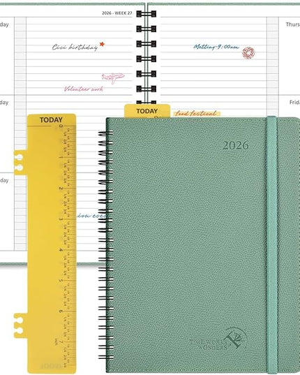 POPRUN 2026 Weekly and Monthly Planner Calendar, January 2026 - December 2026,Medium-6.75" x 8.75" Spiral Bound Appointment Book, Includes Monthly Tabs, Inner Pocket,Soft Cover - Midnight Green