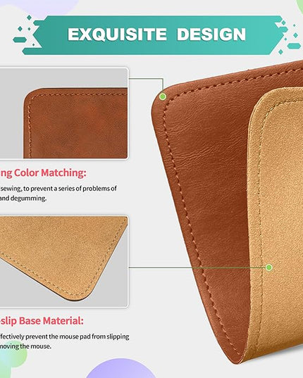 Mouse Pad, PU Mouse Pad，Leather Mouse Pad with Stitched Edge Micro-Fiber Base with Non-Slip Waterproof，Mouse Pad for Computers，Laptop, 8x11Inch (Caramel Brown)