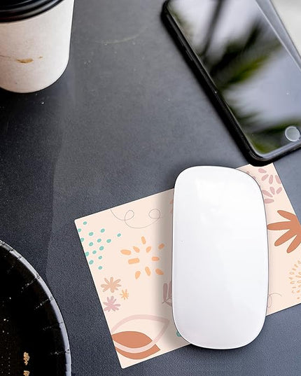 Mouse Pad Adhesive Bottom - Sticks to Any Surface - Portable - Webcam Covers and Screen Cleaner Included (Pastel Leaves)