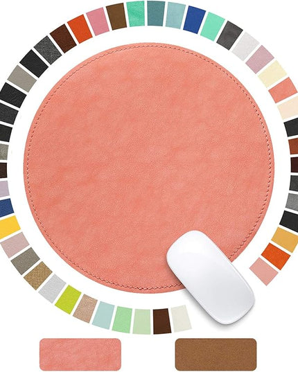 Mouse Pad，Round Mouse Pad，PU Mouse Pad，Leather Mouse Pad with Stitched Edge Micro-Fiber Base with Non-Slip Waterproof，Mouse Pad for Computers，Laptop，9 x 9 Inch (Pink)