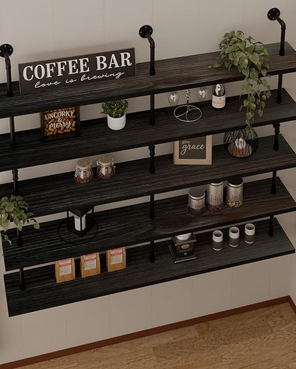 Floating Shelves for Wall Bookshelf Industrial Pipe Shelving Shelves 60 Inch 5 Tier Natural Wood Planks Rustic Wall Shelves Hanging Bookshelves Farmhouse Kitchen Shelving
