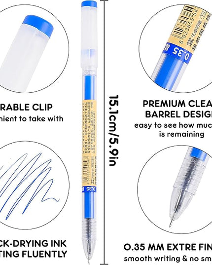 RIANCY 12 Pack Blue Gel Ink Pens, 0.35mm Extra Fine Point Tip, Japanese Style Stationery Quick Dry No Smear No Bleed, Smooth Writing Pens Ballpoint for Journaling Note Taking Office School Supplies