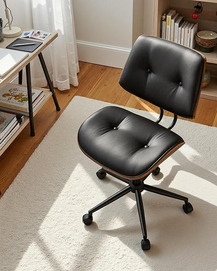Home Office Desk Chair, Modern Sleek Office Chair with Adjustable Lumbar Support, Adjustable Height Mid Back Executive Task Chair with 360 Rolling Swivel for Meeting Study Room(Button,Black)