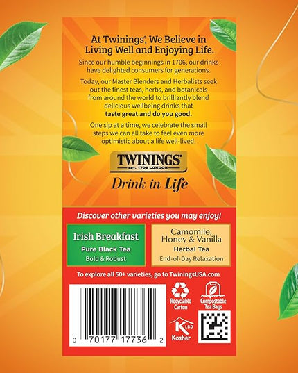 Twinings English Breakfast Extra Strong Black Tea Individually Wrapped Bags, 20 Count (Pack of 1), Robust, Caffeinated, Enjoy Hot or Iced, 20 Teabags
