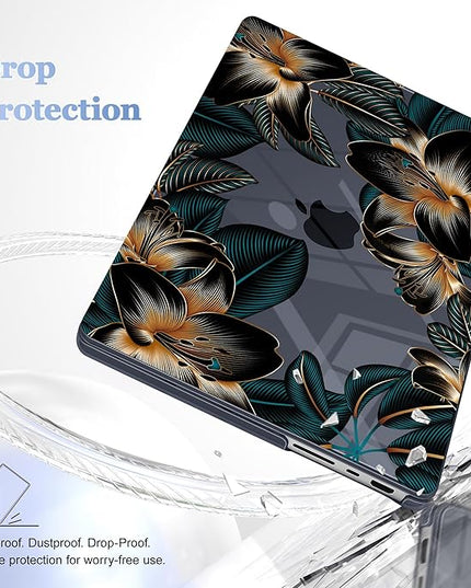 May Chen Case for MacBook Pro 14 inch, A2442 A2779 A2918 A2992 A3401 A3185 A3112 A3434, M1 M2 M3 M4 M5 Chip (2021-2025 Release), Plastic Hard Shell Case with Keyboard Cover, Golden Lilies Flowers