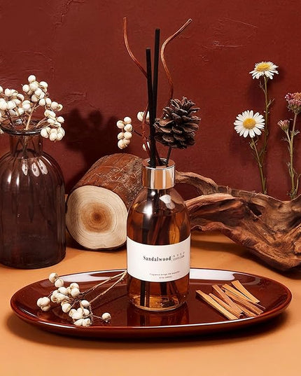 Clesh Reed Diffuser Set, 6.7 oz Sandalwood Scented Diffuser with Sticks, Home Fragrance Reed Diffuser for Bathroom Shelf Decor