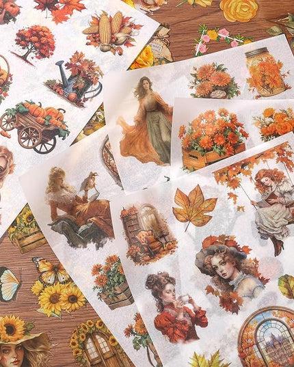 Auguro Scrapbook Stickers 20 Sheets 240 Pre-Cut Washi Stickers for Journaling PET Transparent Book Sticker Sunflower Sticker Decorative or DIY Paper Crafts, Arts and Crafting Projects