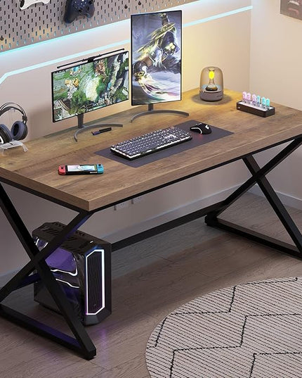IBF 47 Inch Computer Desk, Rustic Home Office Desk for Writing, Industrial Wood Metal Executive Work Study Desk, Modern Simple PC Gaming Computer Table for Study Workstation, Rustic Oak