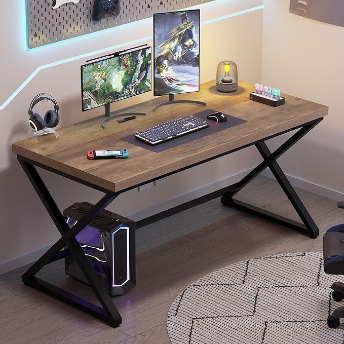 IBF 47 Inch Computer Desk, Rustic Home Office Desk for Writing, Industrial Wood Metal Executive Work Study Desk, Modern Simple PC Gaming Computer Table for Study Workstation, Rustic Oak