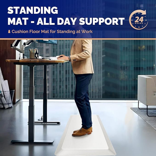 FEATOL Anti Fatigue Mats for Standing, 9/10 Extra Thick Ergonomic Standing Desk Mat, Comfort & Durable Memory Foam Standing Mat at Home,Office All Day (24" x 70", White, 2PC)