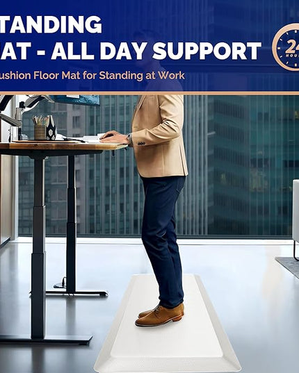 FEATOL Anti Fatigue Mats for Standing, 9/10 Extra Thick Ergonomic Standing Desk Mat, Comfort & Durable Memory Foam Standing Mat at Home,Office All Day (20" x 39", White,1PC)