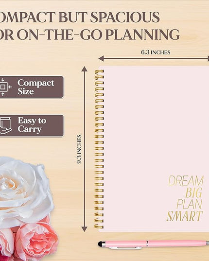 Decorably 168 Pages Daily Planner Undated Notebook with Hourly Schedule - 6.3x9.3in Gold Spring-Bound, with Top Priorities, to-dos, Notes, Ideas & Inspirational Quotes - Home, School, Office