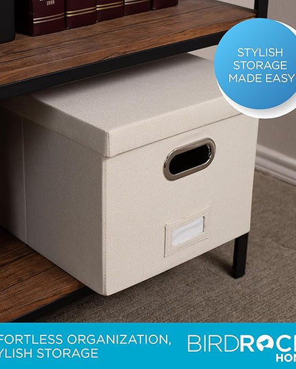 Internet's Best Collapsible File Storage Organizer Box with Lid - Decorative Linen Hanging Filing & Storage Office Box - Letter/Legal - Strong Durable - Toys Blankets Binders - Cream - 1 Pack