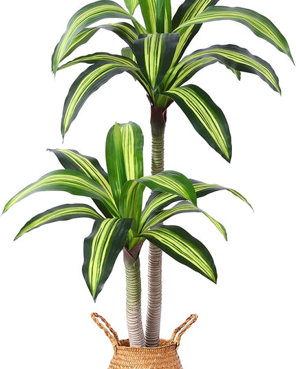 Ferrgoal Artificial Plants, 4 Ft Dracaena Tree Faux Plants Indoor Outdoor Decor Fake Tree with Woven Seagrass Basket Plants for Home Decor Office Living Room Porch Patio Housewarming