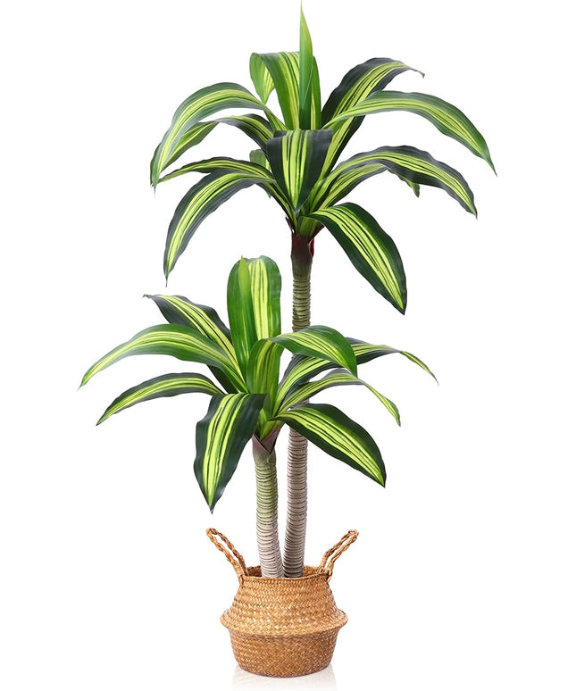 Ferrgoal Artificial Plants, 4 Ft Dracaena Tree Faux Plants Indoor Outdoor Decor Fake Tree with Woven Seagrass Basket Plants for Home Decor Office Living Room Porch Patio Housewarming