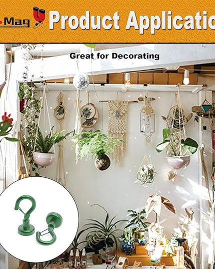 Ant Mag Magnetic Hooks Heavy Duty with Snap 22lbs Strong Green Magnet Hooks Great Hanging for Refrigerator, Cruise Cabin, Grill, Wreath,Kitchen,Office 8 Pack