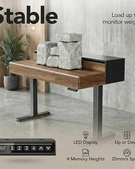 ErGear Electric Standing Desk with 5 Solid Wood Drawers, 48 x 26 Inches Whole Piece Desktop, with Desktop Riser Stand, Compatible with C-Clamp Monitor Arms, Modern Office Desk, Dark Walnut