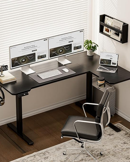 51" Reversiable L-Shaped Electric Standing Desk Adjustable Height Gaming Stand Up Corner Desk Sit Stand Home Office Computer Desk with Splice Board,Black Top