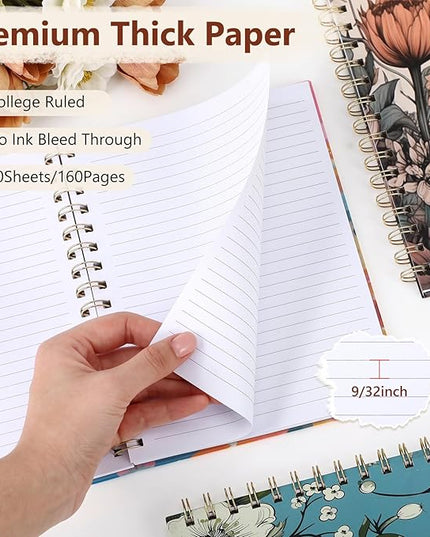 6 Pack Spiral Notebook A5 Hardcover Lined Journal for Women with 2 Pockets Cute Vintage Floral Spiral Journal College Ruled Notebooks 160 Pages & 80 Sheets for Work School Office