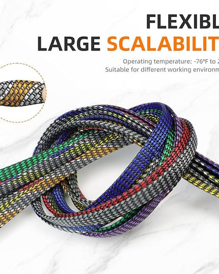 Braided Expandable Cable Sleeve, 25ft PP Cotton and PET Braided Cable Management, Flexible Mesh Wire Loom and Cable Protector for TV, Computer, Home Theater, Automotive (Orange White Grey, 5/16")