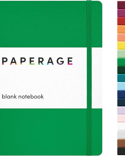 PAPERAGE Blank Journal Notebook, (Green), 160 Pages, Medium 5.6 in x 8 in - 100 GSM Thick Paper – Hardcover Journaling Notebook for Work, School, Note Taking or Sketching