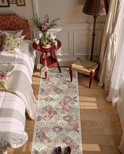 Lahome Moroccan Trellis Hallway Rug, 2x5 Washable Runner Rug Non Slip Kitchen Runners for Hallways, Ultra-Thin Vintage Carpet for Bedroom Bathroom Entryway, Orange/Terracotta