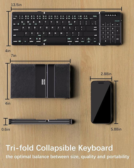 Nillkin Upgraded Foldable Bluetooth Keyboard with Touchpad & Number Pad, Portable Wireless Keyboard for Travel, Pocket-Sized, Full Size Keys, Support 3 Devices for iPad Laptop Tablets Phone, Black