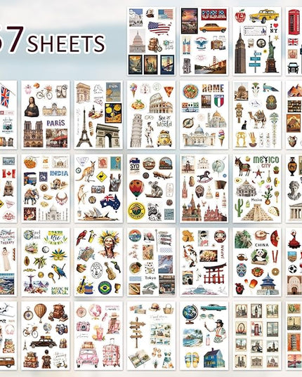 57 Sheets Vintage Travel Scrapbook Sticker Book, 500+ Vintage & Modern Stickers for Scrapbooking, 25 Pcs Ephemera Papers Art Scrapbook Supplies for Adults Teens Women Girls Junk Journal Journaling