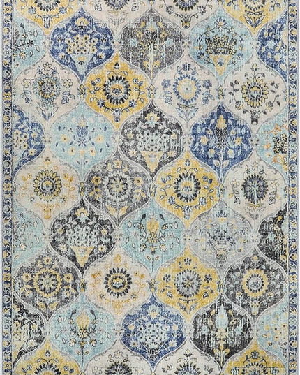 Lahome Moroccan Trellis Washable Area Rugs 5x7, 5x7 Area Rugs for Living Room Bedroom, Indoor Non-Slip Large Oriental Accent Throw Carpet for Kitchen Entryway Bathroom Office, Yellow/Aqua