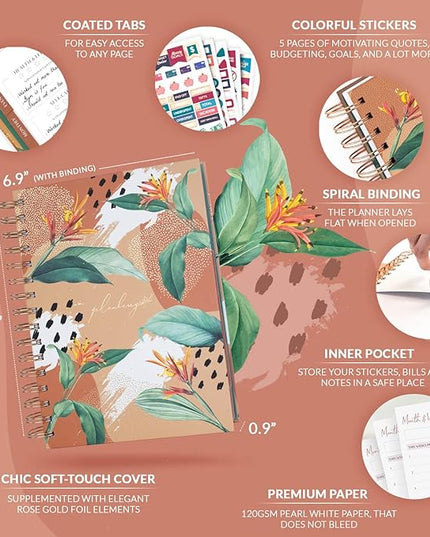 PLANBERRY Hourly Schedule Planner Premium – Undated Weekly Organizer with Time Slots & Monthly Budget – Time Management, Goal Setting, to-Do List & Habit Tracker –6.9″x8.5″(African Terracotta)