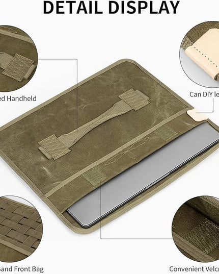 Eco-Friendly Laptop Sleeve 13 Inch Compatible with MacBook Air 13 M4 M3 M2 M1(2025-2018)＆MacBook Pro 13 M2 M1(2025-2016), Military Retro-Style Protective Cover for 13-13.3 Inch,Army Green