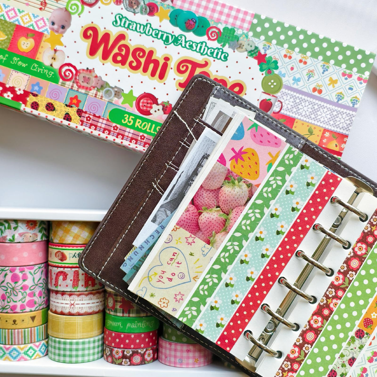 ZHIJIANHZ 35 Rolls Strawberry Farm Washi Tape Set, Cute Fruits Decorative Scrapbook Tape and Journaling Supplies for DIY Crafts, Bullet Journals, Gift Wrapping