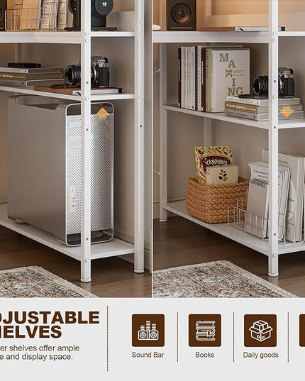 Grandder 47 Inch L Shaped Computer Desk with Reversible Storage Shelves, Home Office Corner Desk Study Writing Table with Hutch, Study, White