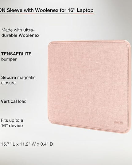 Incase ICON Sleeve with Woolenex - MacBook Pro 16 inch Case - 2019 - Fitted MacBook Case, Laptop Sleeve, Hard Cover, Durable, Lightweight - Blush Pink