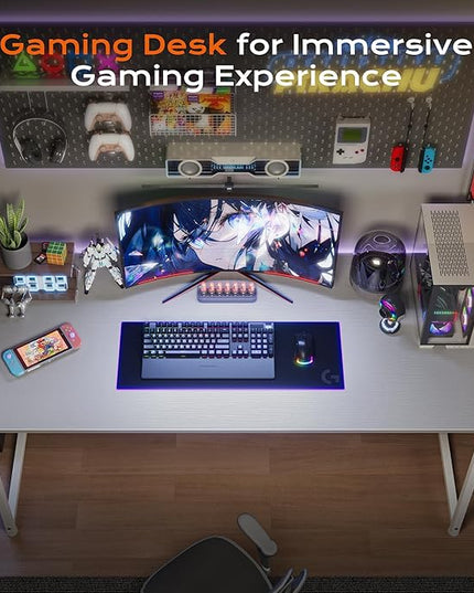 PRAISUN 48 X 24 Inch Computer Desk with Deeper Desktop, Gaming Office Writing Work Desk for Home Office, Study, Bedroom, Work from Home, Metal Frame, White