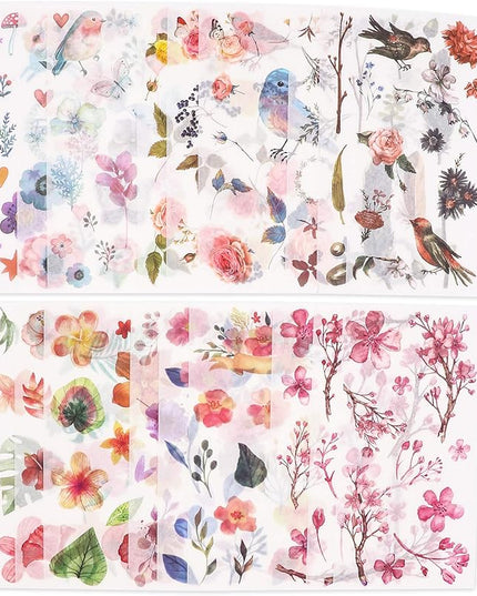 Knaid Watercolor Birds and Flowers Stickers Set - Decorative Sticker for Scrapbooking, Kid DIY Arts Crafts, Album, Bullet Journaling, Junk Journal, Planners, Calendars and Notebook