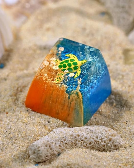 Sea Turtle Artisan Keycap R1 Orange and Blue Ocean Coral SA Profile Custom Sea Creatures Keycaps 1U ESC Handmade Gaming Resin Key Cap Cherry MX Switch Compatible Mechanical Keyboard Turtle Lover Gift