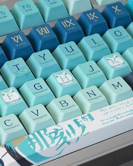 Custom PBT Keycaps，Japanese Anime Gradient Green Keycap Dye-Sublimation Cherry Profile Key caps Set Compatible with 60%/65%/75% Gateron Mechanical Gaming Keyboards
