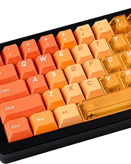 Custom PBT Transparent Keycaps, Minimalist Gradient Orange PC Keycap, Crystal Custom Key Caps 160 Keys Cherry Profile Keycap Set for Cherry Gateron MX Switches Mechanical Keyboard