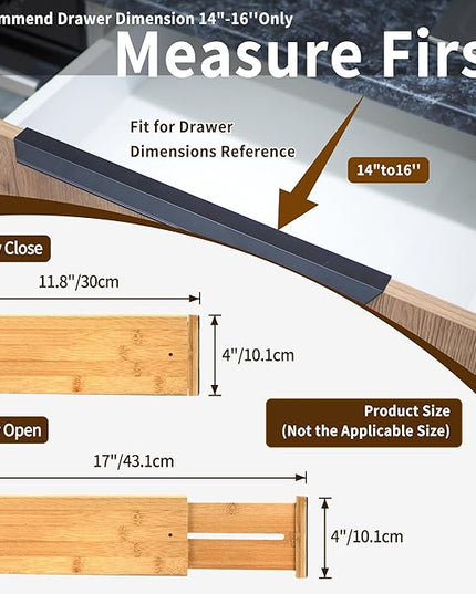 Utoplike Bamboo Dresser Drawer Dividers, 4'' High Adjustable Drawer Organizers for Clothing, Spring Loaded, Works in Kitchen, Bathroom, Bedroom, Drawer, Desk, 4 pcs