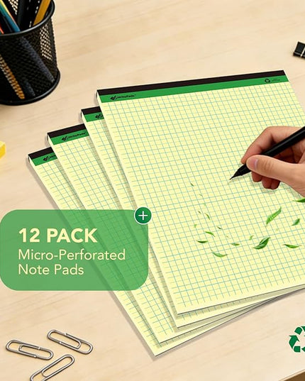 KAISA Graph Paper Legal Pads Writing Pads Recycled Paper 8.5"x11.75" Quad Ruled 4x4 Perforated 50 sheets/pad Grid Paper Yellow Notepads Writing Tablet For Office Supplies (Canary 6pad, 8.5x11.75'')